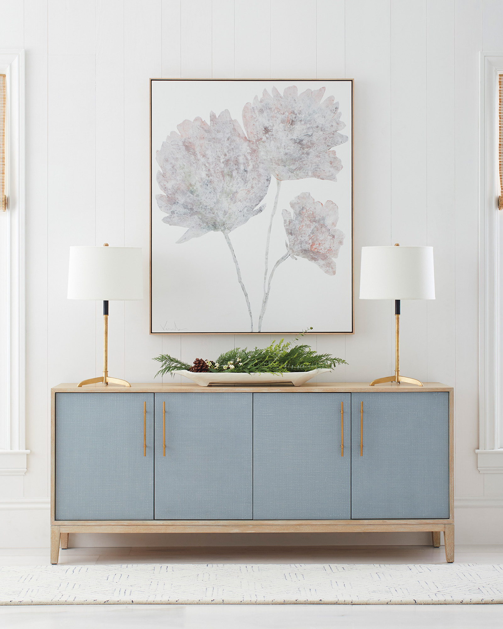 Serena and Lily light blue and wood Wooster storage console