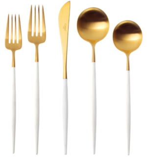 Horne Goa Cutlery – Brushed Gold and White Handle – 5pc Set