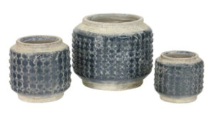 LTK Pottery Barn Dark Blue Round Ceramic Cachepots, Set Of 3