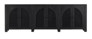 Kathy Kuo Home Kashton Mid Century Black Solid Mango Wood Arched Woven Cane 6 Door Sideboard