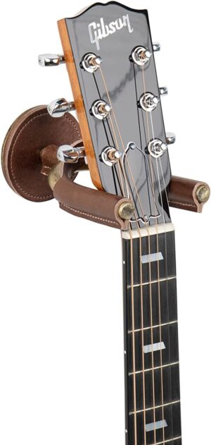 Amazon Levy’s Leathers Forged Steel Guitar Hanger; Brass Metal with Brown Veg-Tan Leather Yoke Wraps (LVY-FGHNGR-BRBN), Medium