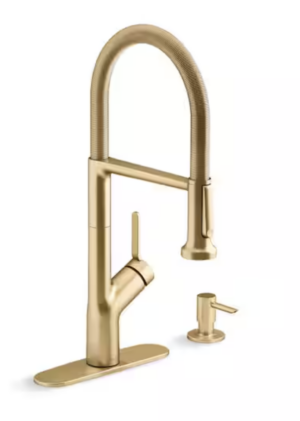 Home Depot Setra Single-Handle Semi-Professional Kitchen Sink Faucet with Soap Dispenser in Vibrant Brushed Moderne Brass