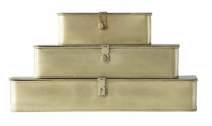 Kathy Kuo Home Staten Modern Gold Iron Rectangular Decorative Box – Set of 3
