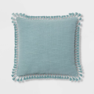 Target Euro Textured Slub Tassel Decorative Throw Pillow – Threshold Light Teal Blue