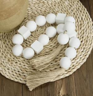 Amazon OMISHE White Large Wood Bead Garland with 1.6″ Diameter Wooden Beads and Tassels, 41.5″ Long Rustic Farmhouse Country Wood Beads Garland Decorative Beads for Home Decor Tiered Tray Decor Boho Decor