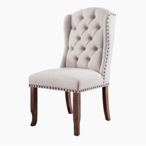 Wayfair Contemporary Ivory Fabric 2pcs Side Chairs Tufted Wingback Design Rustic Oak Solidwood Back Dining Chairs Furniture