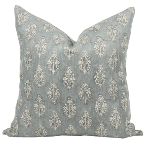 Etsy ARDEN | Designer Blue Grey Linen Pillow Cover, Block Print Pillow, Farmhouse Pillow, Blue Grey Pillow, Hand Printed Pillow, Floral Pillow