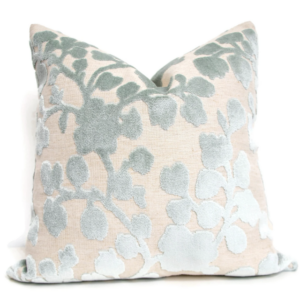 Etsy Blossom Cut Velvet Pillow Cover in “Mist Blue”, Decorative Pillow, Euro Shams, Lumbar Pillow Cover, Throw Pillow, Floral Fabric by VernYip